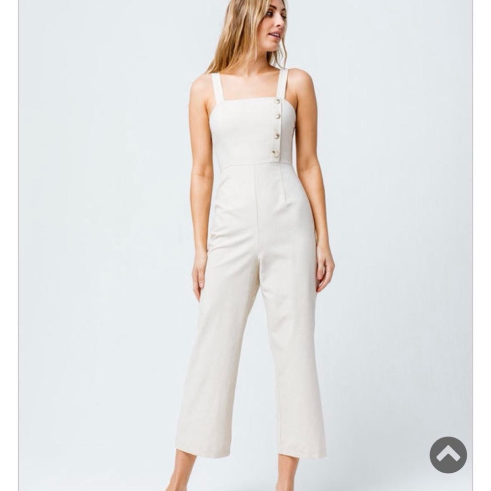 Sky and Sparrow Linen Button Front Oatmeal Cream White Jumpsuit Size Small